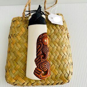New Zealand Maori Carved Bone Toki Pendant with Tiki